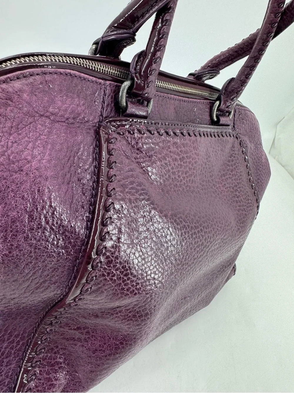 Brighton Joelle Loganberry Pebbled Leather Embellished Shoulder Bag Satchel